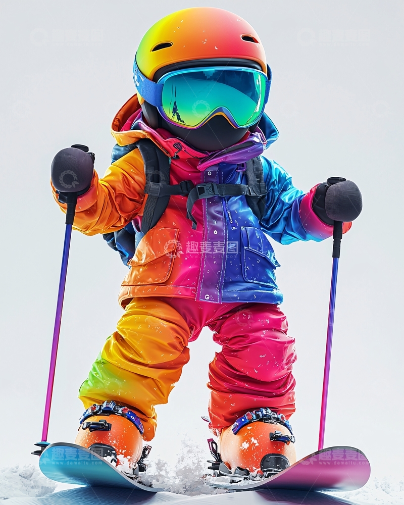 高清大图下载【趣麦麦图】彩虹滑雪者