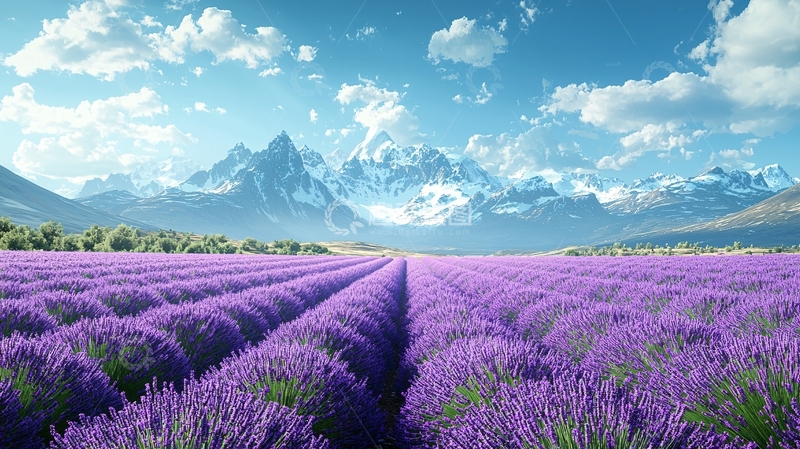 高清大图下载【趣麦麦图】薰衣草田与雪山