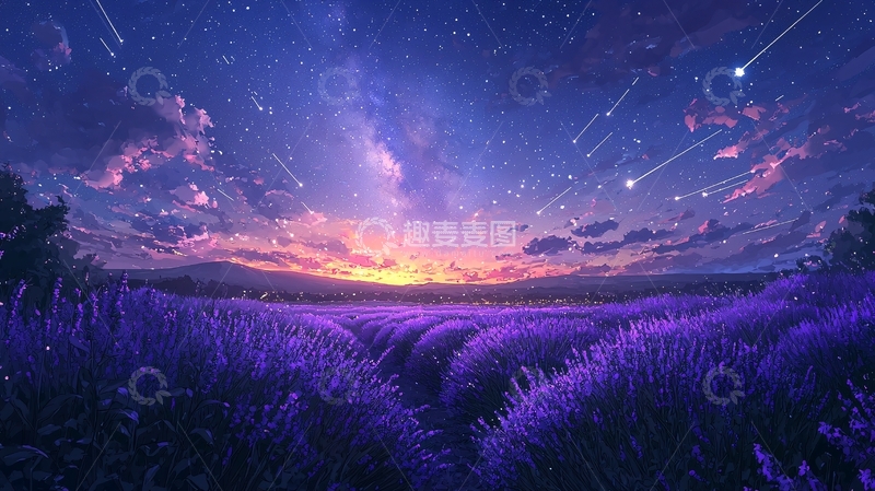 高清大图下载【趣麦麦图】星空下的薰衣草田