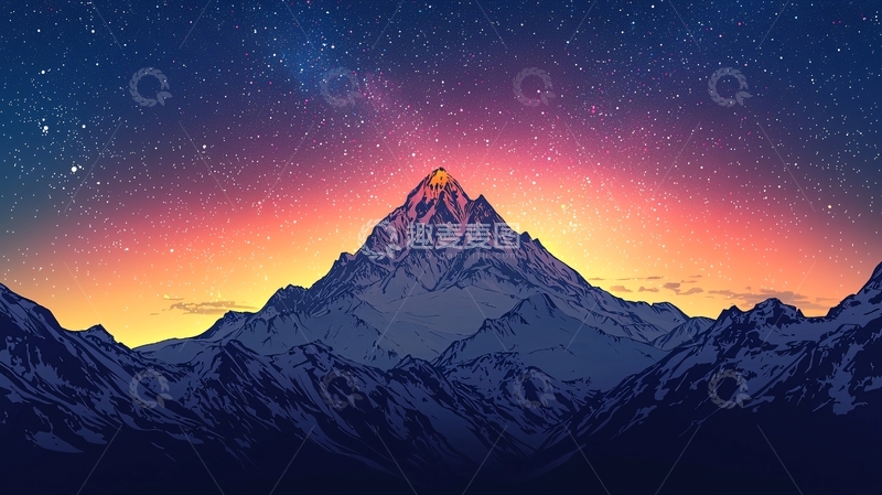 高清大图下载【趣麦麦图】星空下的雪山