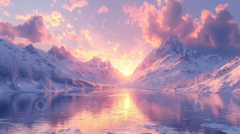 高清大图下载【趣麦麦图】雪山日落