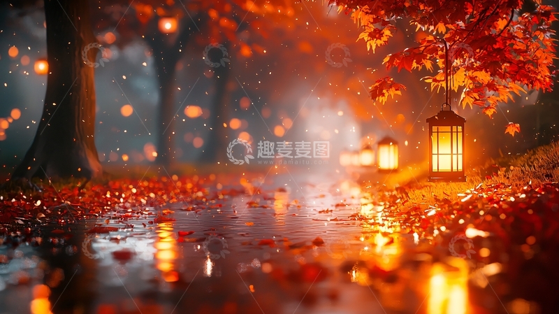 高清大图下载【趣麦麦图】秋日红叶森林小路