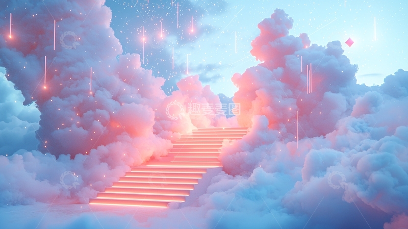 高清大图下载【趣麦麦图】梦幻云朵阶梯
