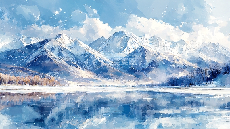 高清大图下载【趣麦麦图】冰雪覆盖的山脉与湖泊