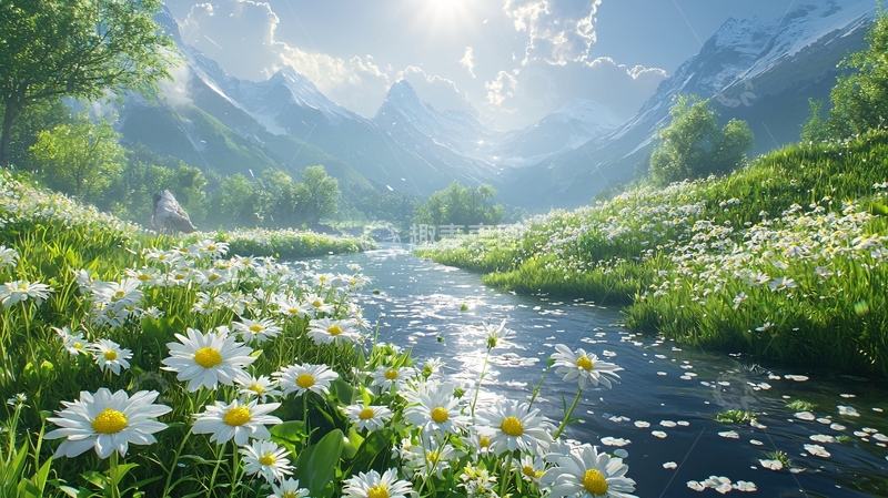 高清大图下载【趣麦麦图】阳光下的山谷溪流