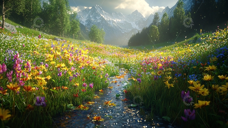 高清大图下载【趣麦麦图】山间野花溪流风景