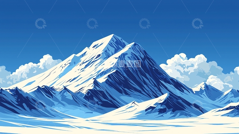 高清大图下载【趣麦麦图】蓝天白云下的雪山