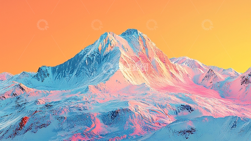 高清大图下载【趣麦麦图】彩色雪山日出