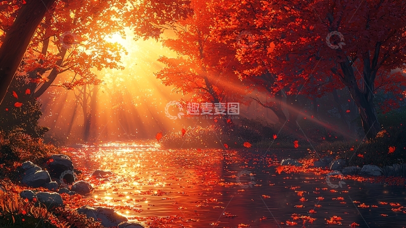 高清大图下载【趣麦麦图】秋日森林阳光洒照