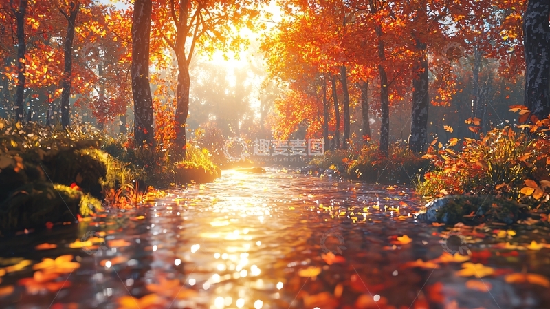 高清大图下载【趣麦麦图】秋日森林小溪