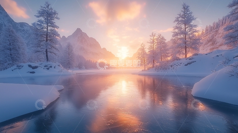 高清大图下载【趣麦麦图】雪山日出湖泊