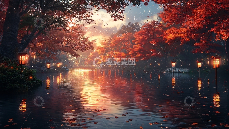 高清大图下载【趣麦麦图】秋日雨后红叶小路