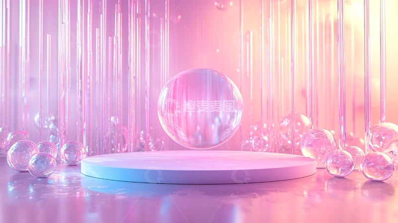 高清大图下载【趣麦麦图】粉色光晕下的透明球体