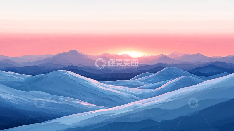 高清大图下载【趣麦麦图】粉红日落雪山山脉