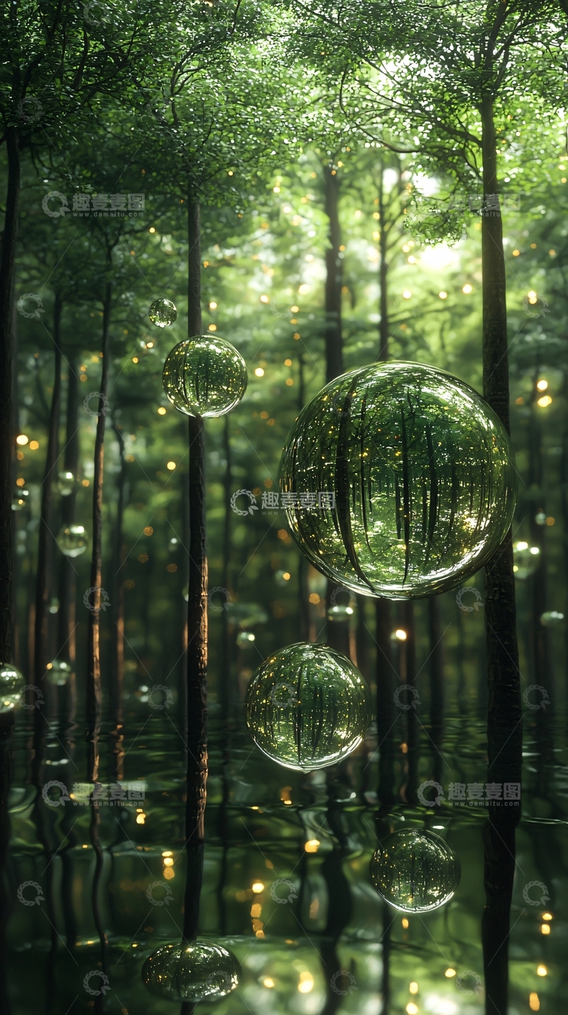 高清大图下载【趣麦麦图】森林水滴倒影