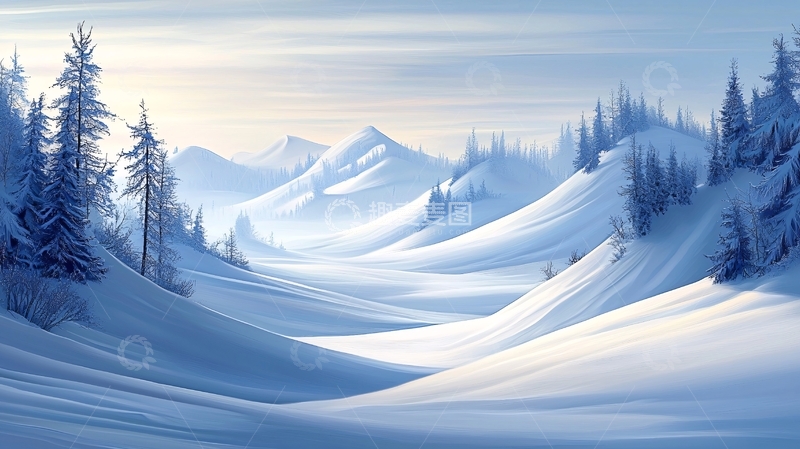 高清大图下载【趣麦麦图】冬季雪山风景画