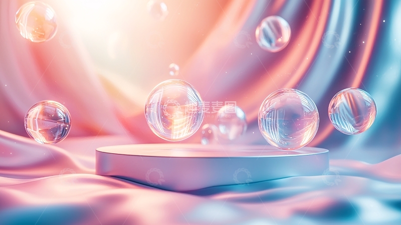 高清大图下载【趣麦麦图】粉色丝绸背景水晶球展示台