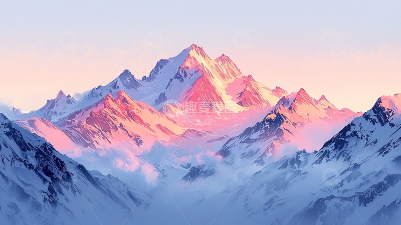 高清大图下载【趣麦麦图】粉色雪山日出