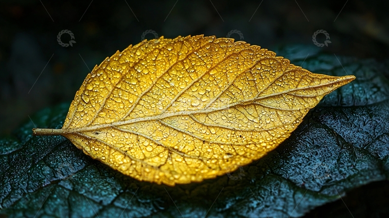 高清大图下载【趣麦麦图】金黄叶片上的水珠