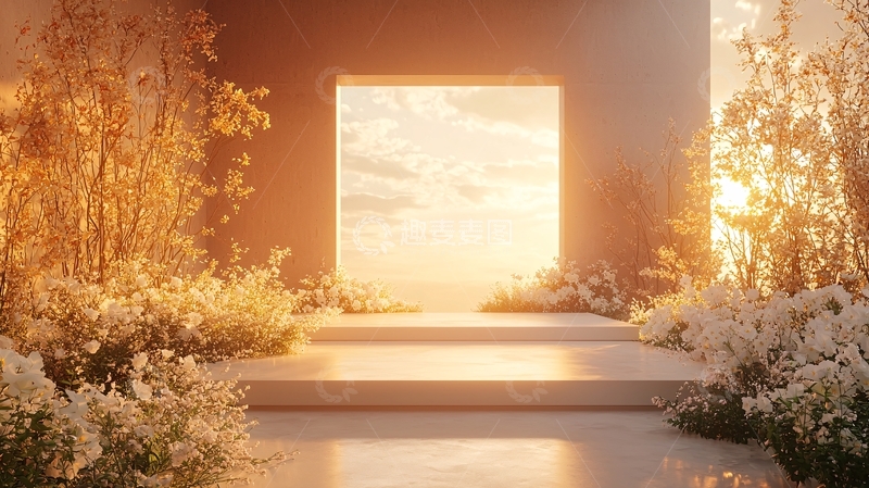 高清大图下载【趣麦麦图】日落余晖下的花海阶梯