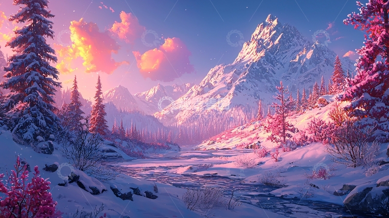 高清大图下载【趣麦麦图】粉色雪山日出