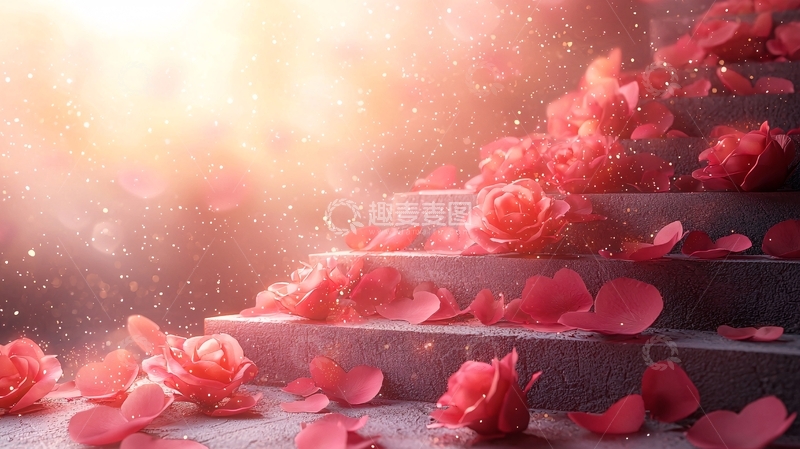 高清大图下载【趣麦麦图】梦幻玫瑰花瓣阶梯