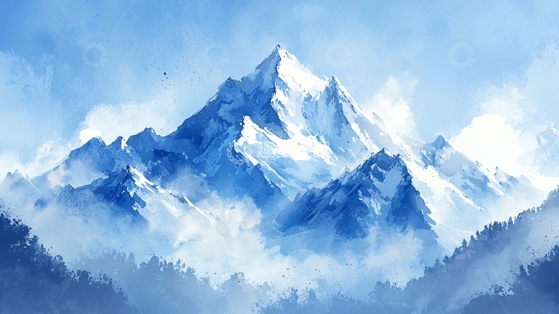 高清大图下载【趣麦麦图】蓝天白云下的雪山