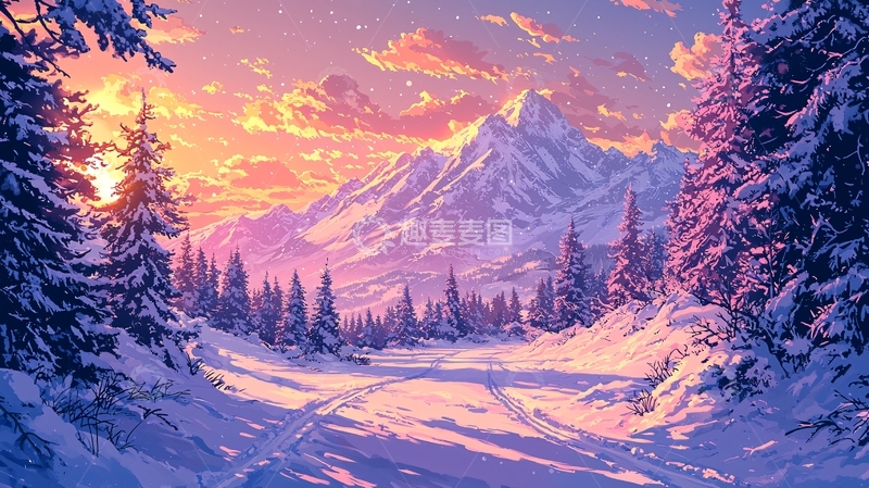 高清大图下载【趣麦麦图】雪山日落