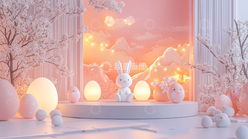 高清大图下载【趣麦麦图】粉色系复活节兔子场景