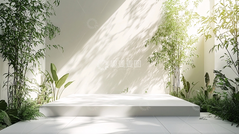 高清大图下载【趣麦麦图】极简风绿植背景展示台