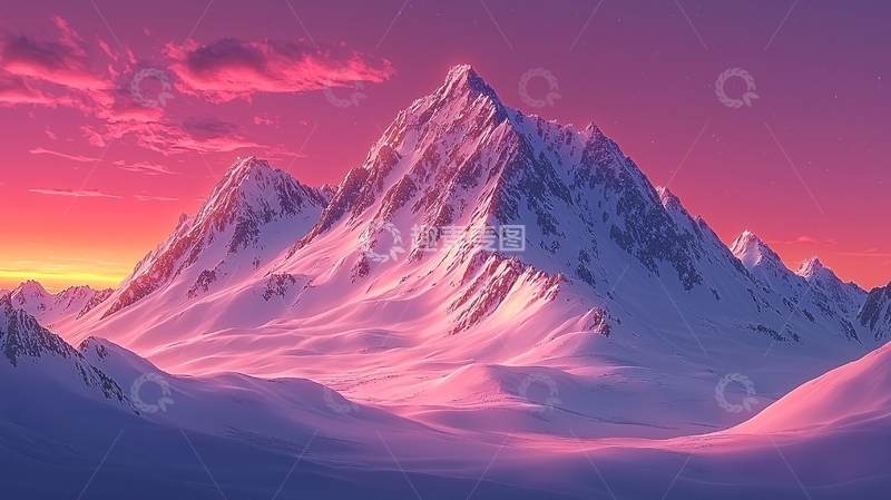 高清大图下载【趣麦麦图】粉红色雪山日落风景