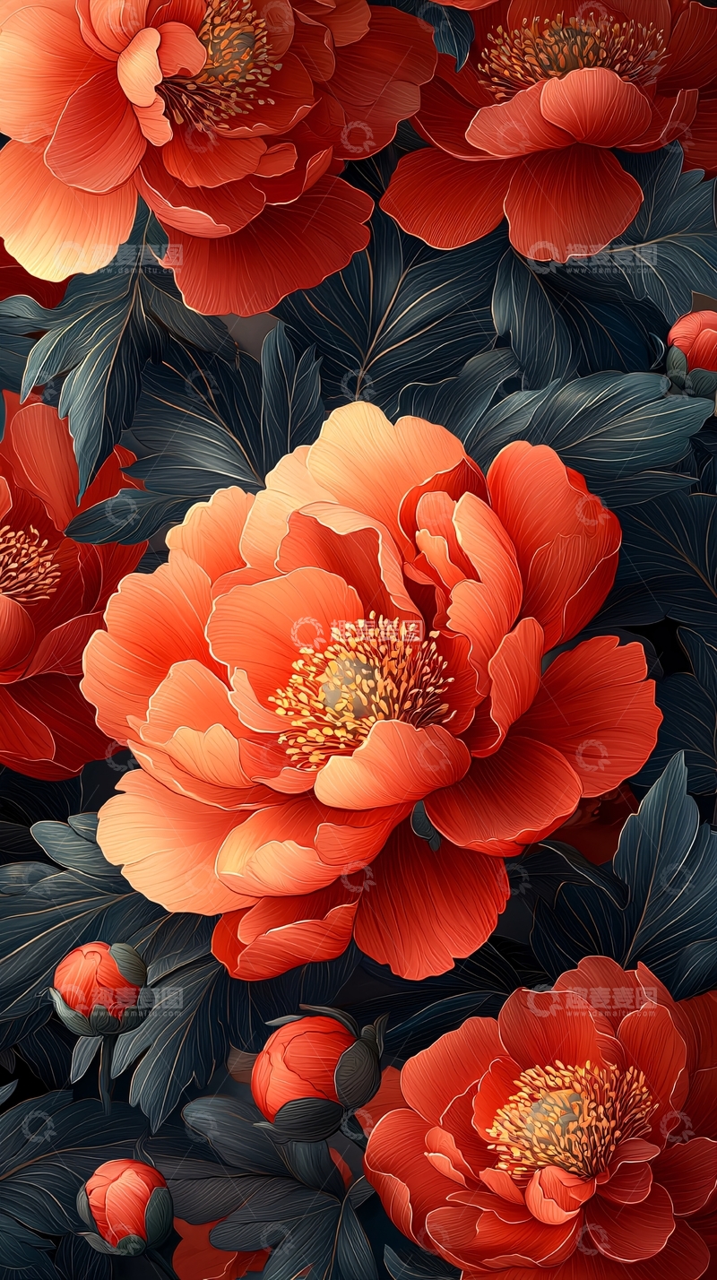 高清大图下载【趣麦麦图】暗红色牡丹花高清壁纸