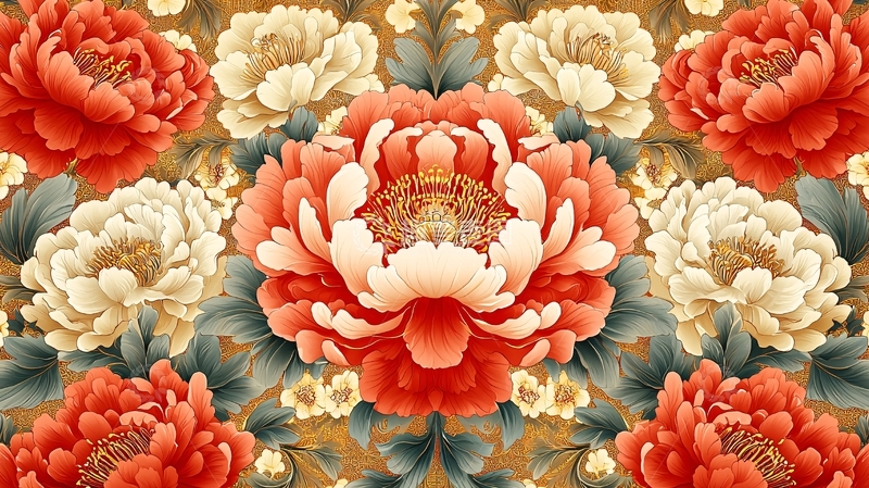 高清大图下载【趣麦麦图】红白牡丹花卉图案