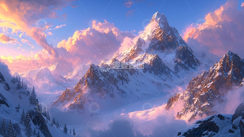 高清大图下载【趣麦麦图】极地雪山日出景色