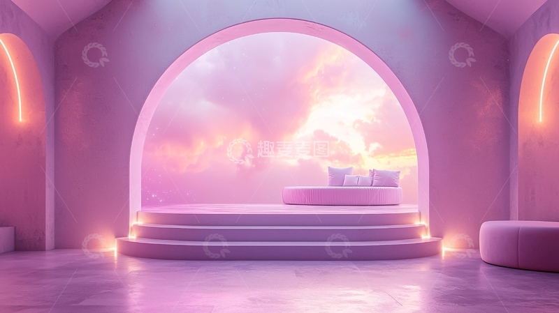 高清大图下载【趣麦麦图】粉色拱形门内的云雾场景