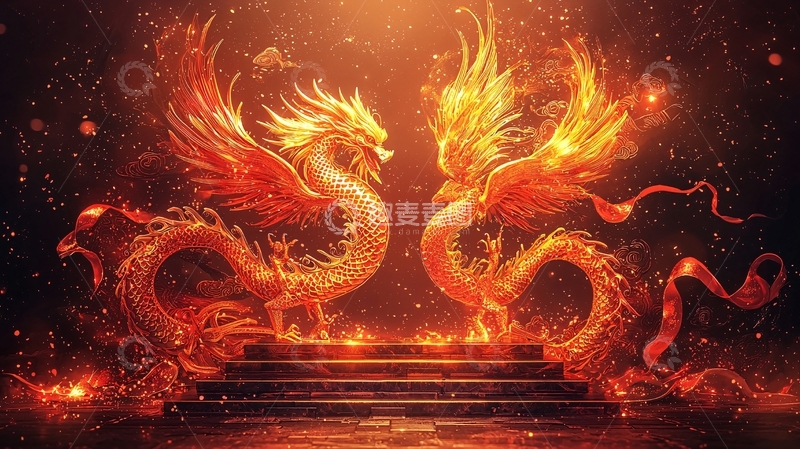 高清大图下载【趣麦麦图】火凤凰和火龙