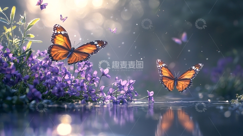 高清大图下载【趣麦麦图】梦幻蝴蝶紫花