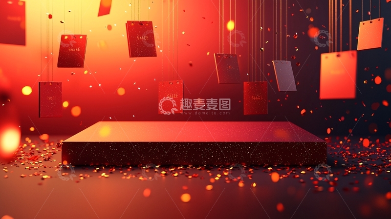 高清大图下载【趣麦麦图】红色背景产品展示台