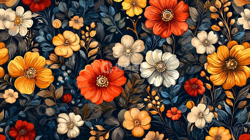 高清大图下载【趣麦麦图】暗色系复古花卉图案
