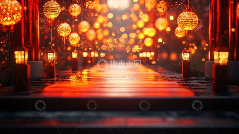 高清大图下载【趣麦麦图】红光灯笼长廊夜景