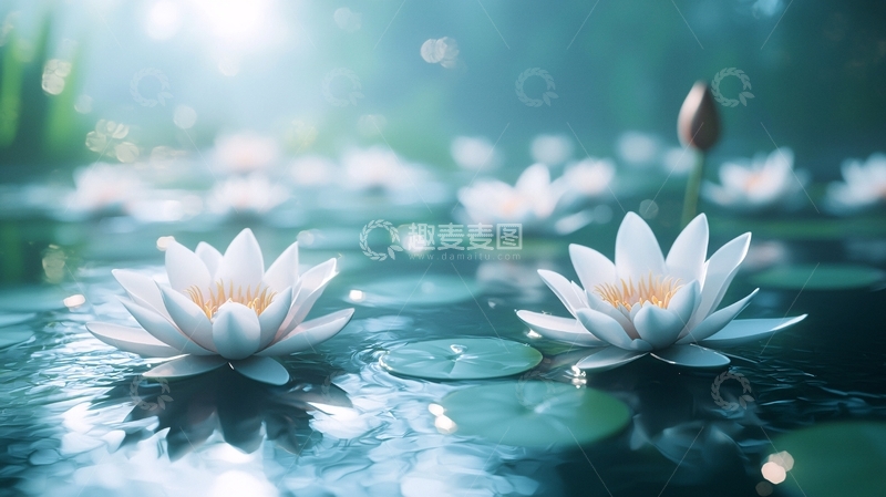 高清大图下载【趣麦麦图】静谧祥和的睡莲池塘
