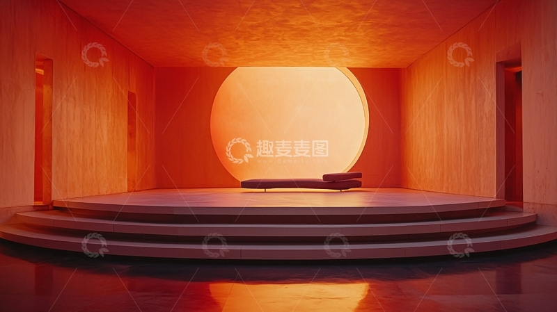 高清大图下载【趣麦麦图】橙色光晕下的圆形舞台