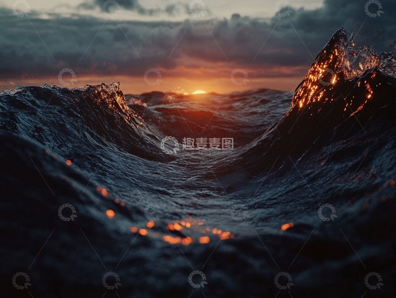 高清大图下载【趣麦麦图】日落海浪