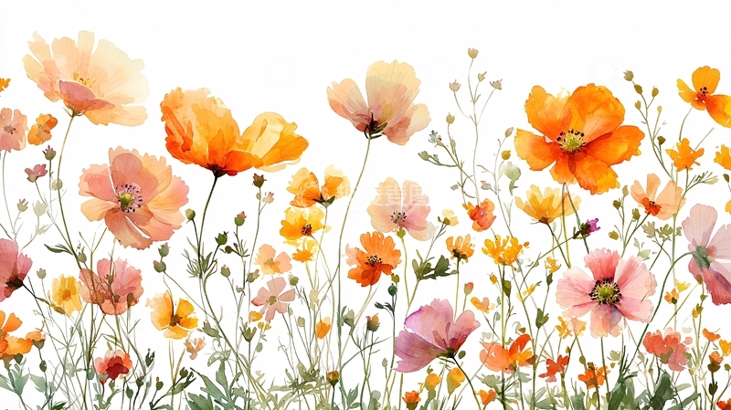 高清大图下载【趣麦麦图】水彩花卉田园风光