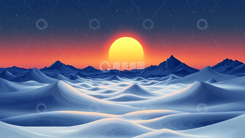 高清大图下载【趣麦麦图】极地日出雪山景观