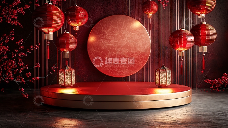高清大图下载【趣麦麦图】中式红灯笼圆形展台