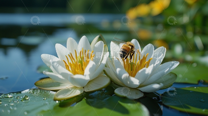 高清大图下载【趣麦麦图】水面上的白色睡莲