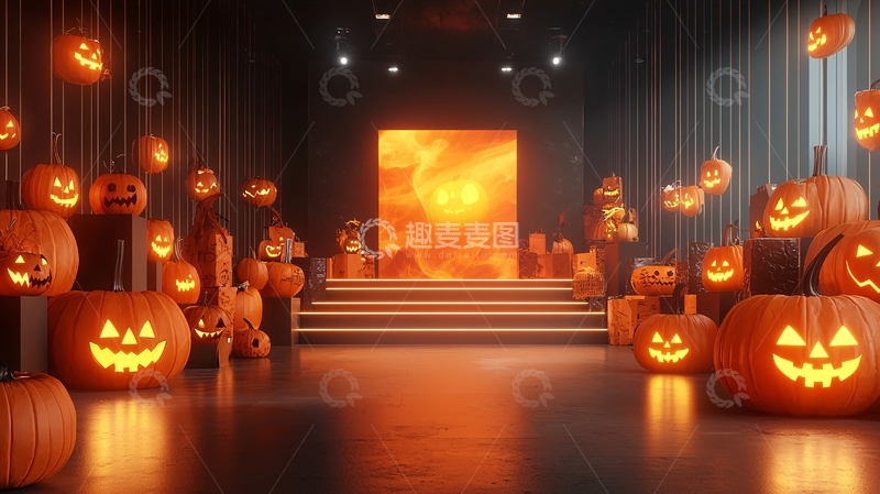 高清大图下载【趣麦麦图】万圣节南瓜灯走廊