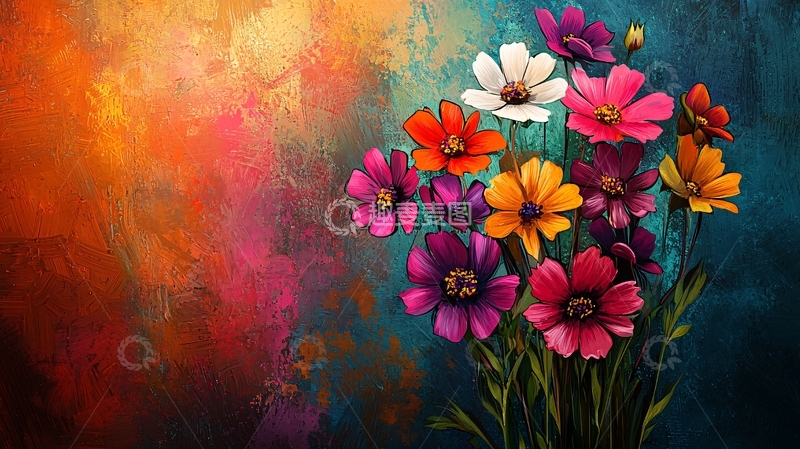 高清大图下载【趣麦麦图】色彩斑斓的油画花束