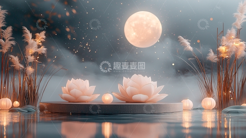 高清大图下载【趣麦麦图】唯美意境中秋月夜